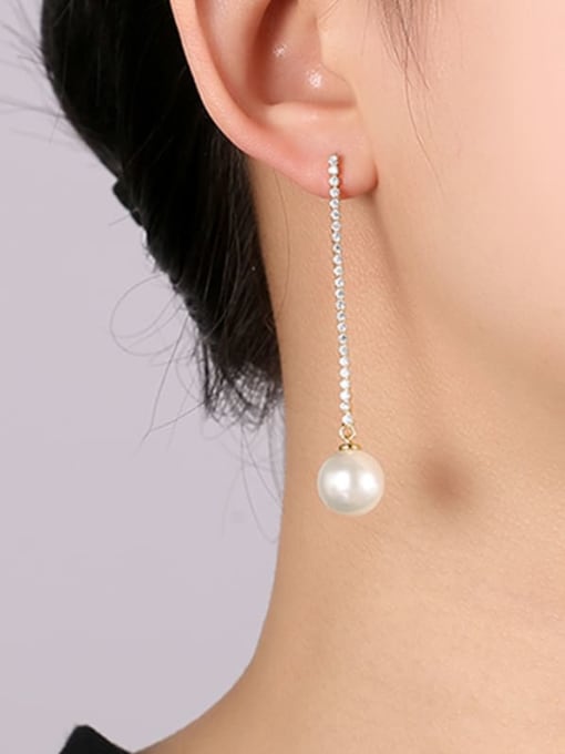 Clioro Brass Imitation Pearl Tassel Minimalist Threader Earring 2