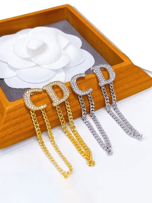 Clioro Brass Cubic Zirconia Letter Tassel Vintage Threader Earring 0