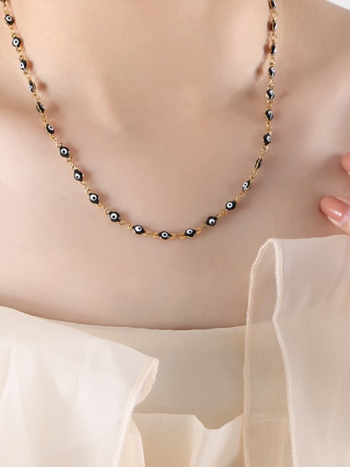 Black Drop Oil Gold Necklace Titanium Steel Enamel Minimalist Evil Eye Bracelet and Necklace Set