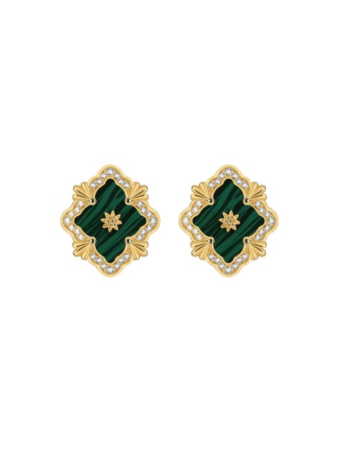 H01683 green Brass Cubic Zirconia Enamel Clover Hip Hop Stud Earring