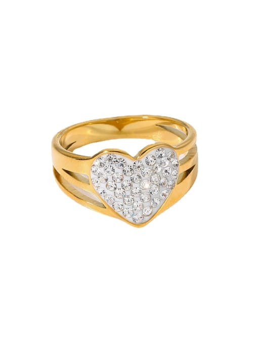 J&D Stainless steel Rhinestone Heart Trend Band Ring 0