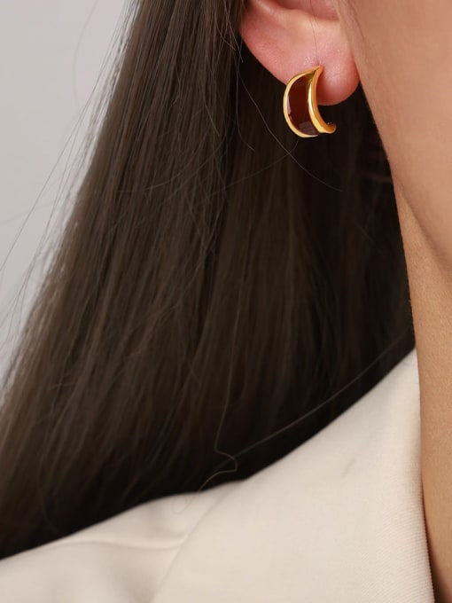 F336 Red Glazed Earrings Brass Enamel Geometric Trend Stud Earring