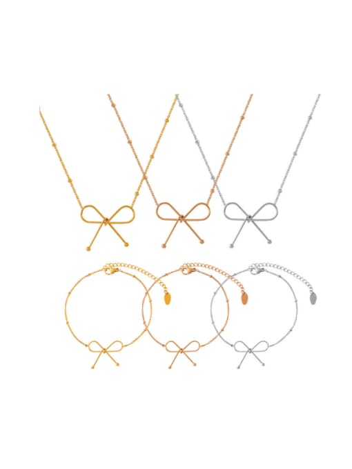 MAKA Titanium Steel Minimalist Bowknot  Bracelet and Necklace Set 0