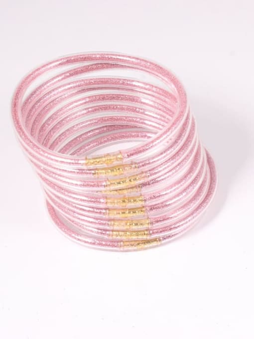 Light pink PVC Silicone Tube Gold Powder Bracelet, Jelly Bangles Bracelet, Cross-Border 9 in a Group