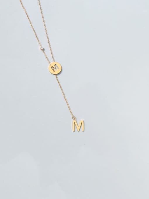 M letter gold necklace Titanium 316L Stainless Steel Tassel Minimalist Lariat Necklace with e-coated waterproof