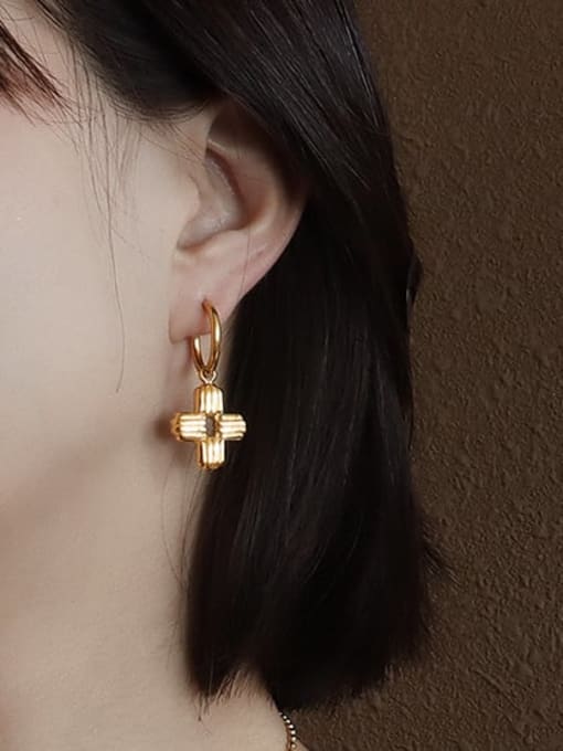 A pair of gold earrings Titanium Steel Cross Vintage Huggie Earring