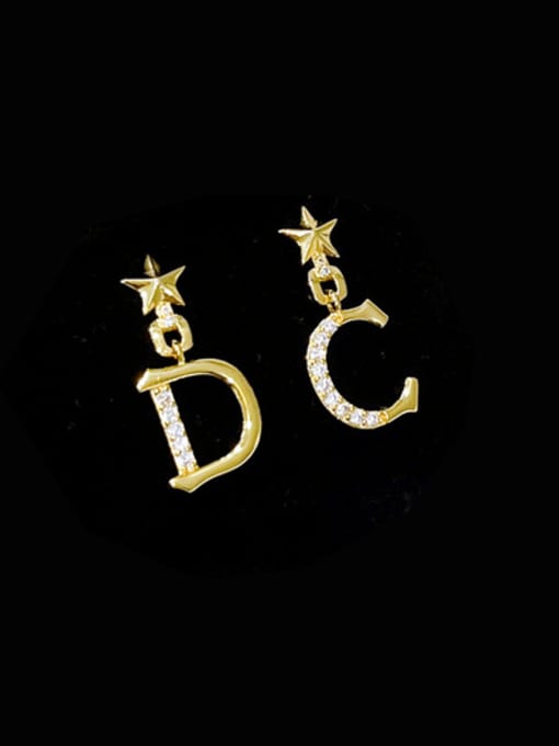Clioro Brass Cubic Zirconia Letter Vintage Drop Earring