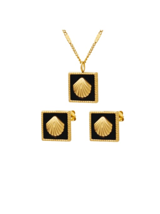 MAKA Titanium Steel Acrylic Vintage Square Earring and Necklace Set 0