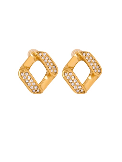 F320 Gold Earrings Titanium Steel Cubic Zirconia Geometric Hip Hop Stud Earring