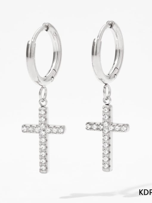 PDE1014 Steel Earrings Stainless steel Dainty Cross  Cubic Zirconia Earring and Necklace Set