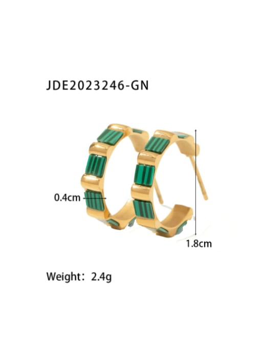 JDE2023246 GN Stainless steel Malchite Geometric Vintage Stud Earring