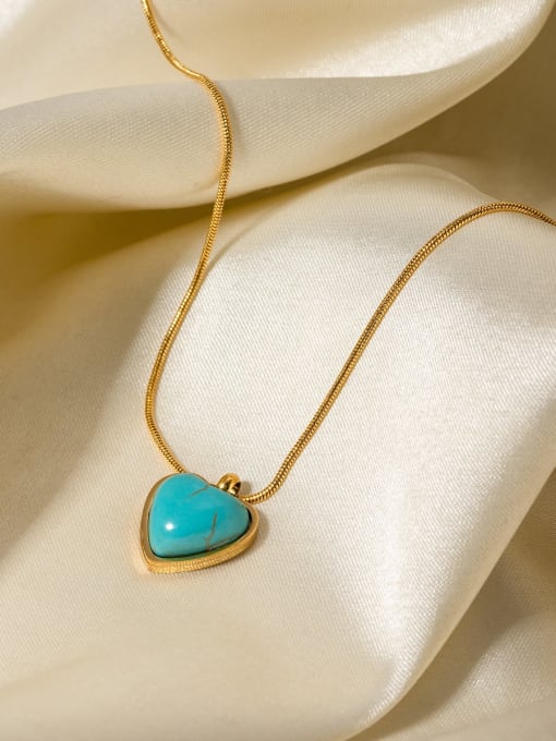J&D Stainless steel Turquoise Heart Minimalist Necklace 1