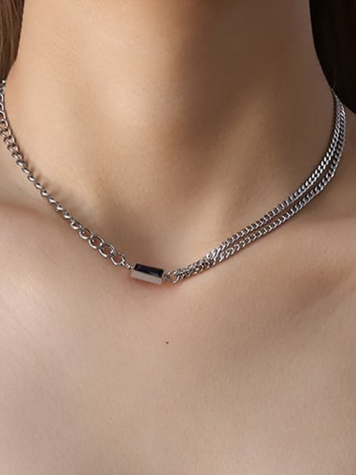P765 Steel Necklace Black zircon 40 +5cm Titanium Steel Minimalist Geometric  Glass Stone Braclete and Necklace Set