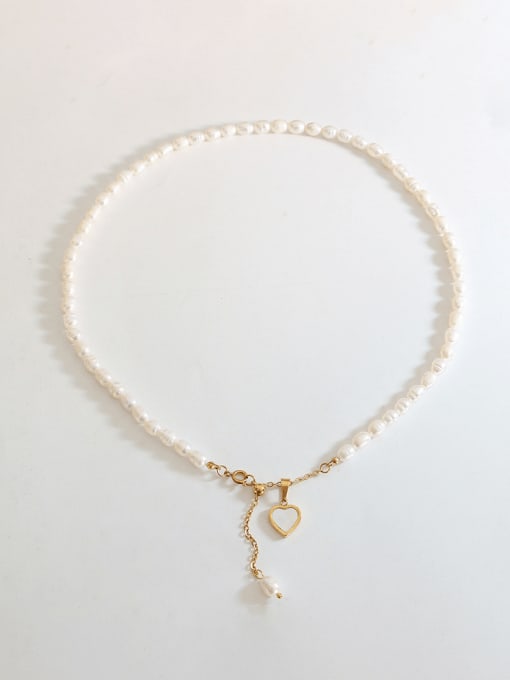 MAKA Titanium Steel Freshwater Pearl Heart Vintage Necklace 0