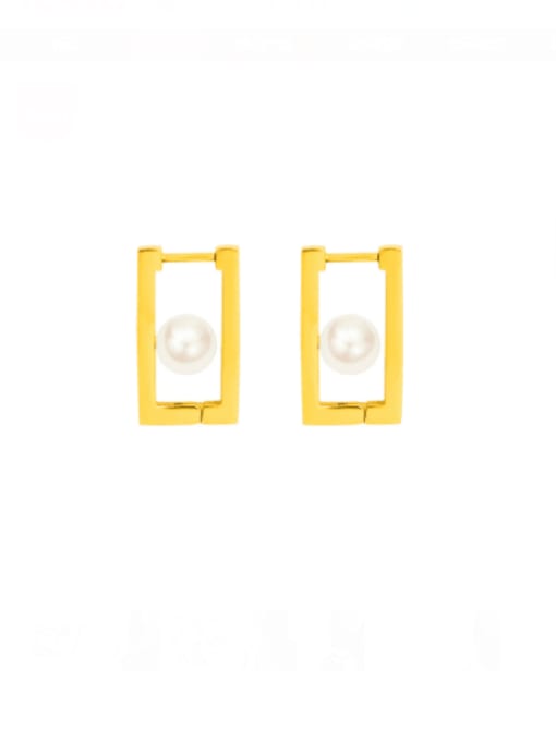 F371 gold earrings 1.1x2cm Titanium Steel Imitation Pearl Geometric Minimalist Stud Earring