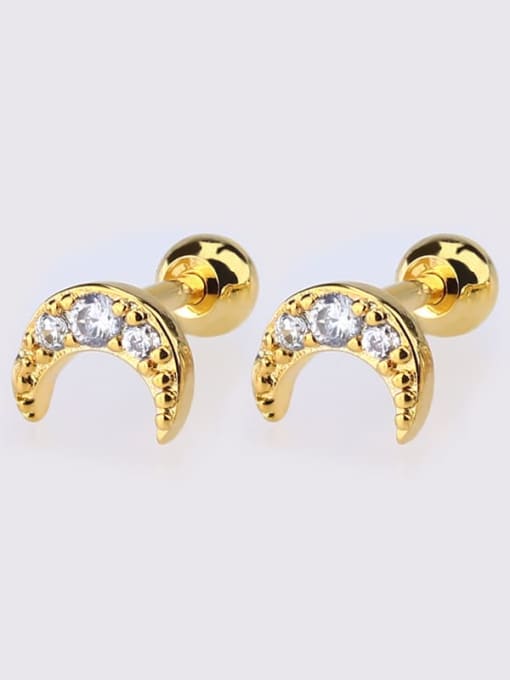 Gold zircon Moon Earrings Brass Cubic Zirconia Heart Dainty Single Earring