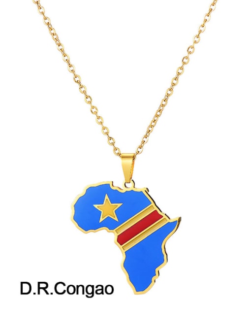 Africa Congo Stainless steel Enamel Medallion Ethnic Map of Africa Pendant Necklace