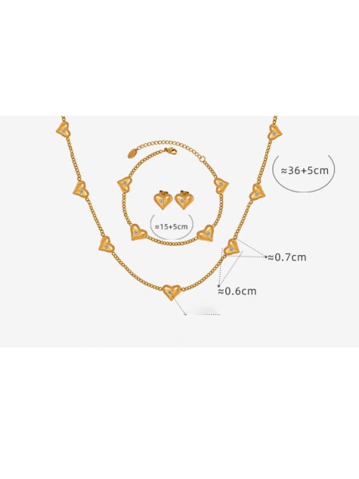 MAKA Dainty Heart Titanium Steel Cubic Zirconia Earring Bracelet and Necklace Set 3