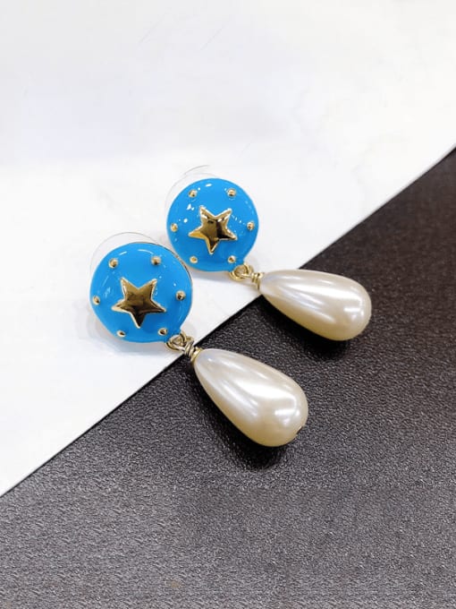 Clioro Brass Imitation Pearl Enamel Water Drop Minimalist Drop Earring