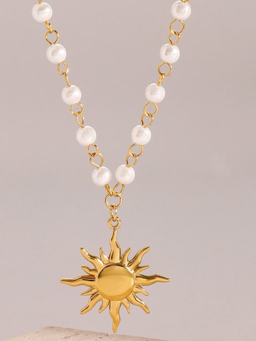 J&D Stainless steel Imitation Pearl Sun  Flower Minimalist Necklace 2