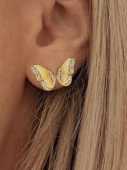 J&D Stainless steel Rhinestone Butterfly Vintage Stud Earring 1