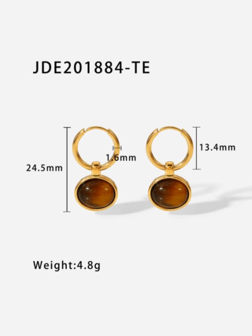 JDE201884 TE Stainless steel Tiger Eye Round Vintage Huggie Earring