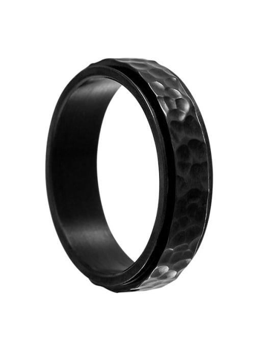 black Titanium Steel Geometric Hip Hop Irregular Beating Pattern Rotation Men's Ring