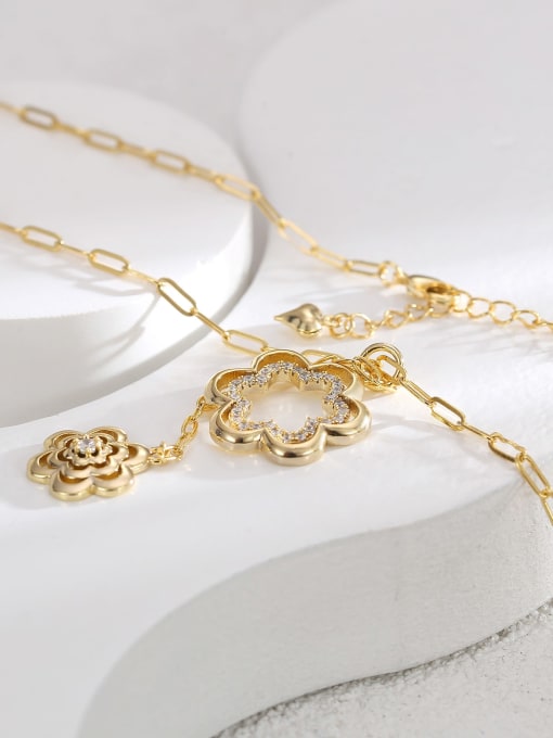 H00432 Gold Brass Flower Minimalist Tassel Necklace