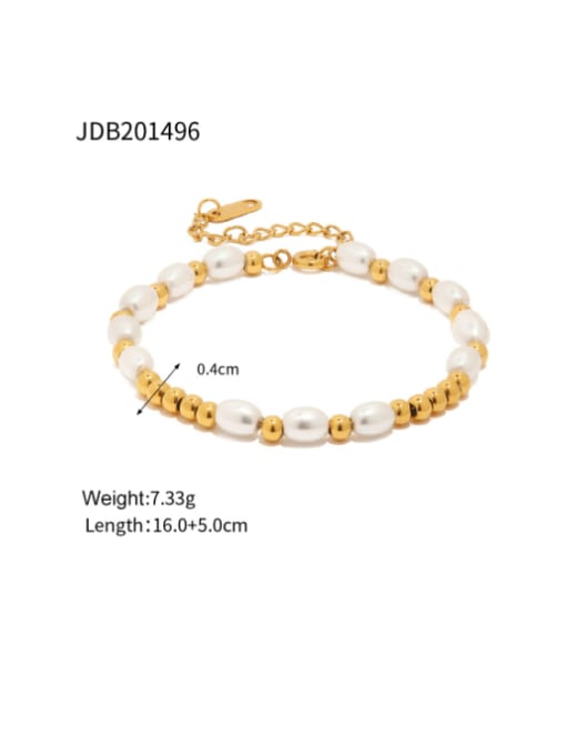 J&D Stainless steel Imitation Pearl Geometric Minimalist Beaded Bracelet 2