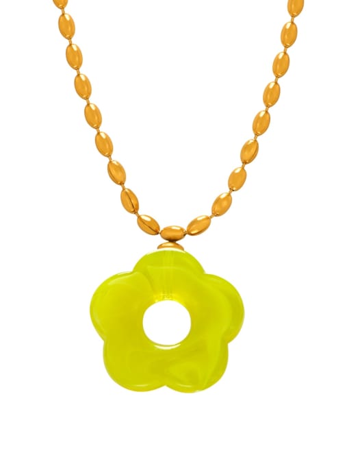 MYTXP103 Tea Green Necklace Brass Resin Flower Minimalist  Earring and Necklace Set