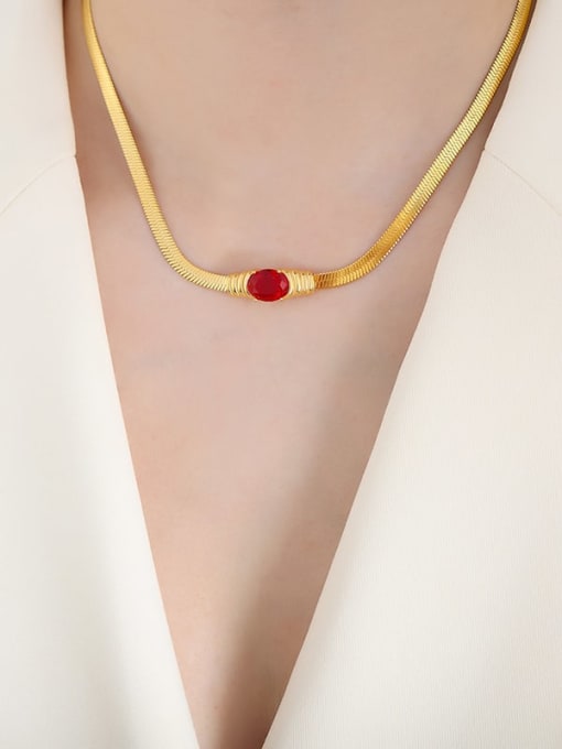 Gold red Trinitite necklace 41 5cm Trend Geometric Titanium Steel Cubic Zirconia Bracelet and Necklace Set
