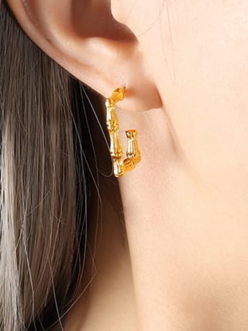 F192 Gold Slub Earrings Brass Geometric Hip Hop Stud Earring