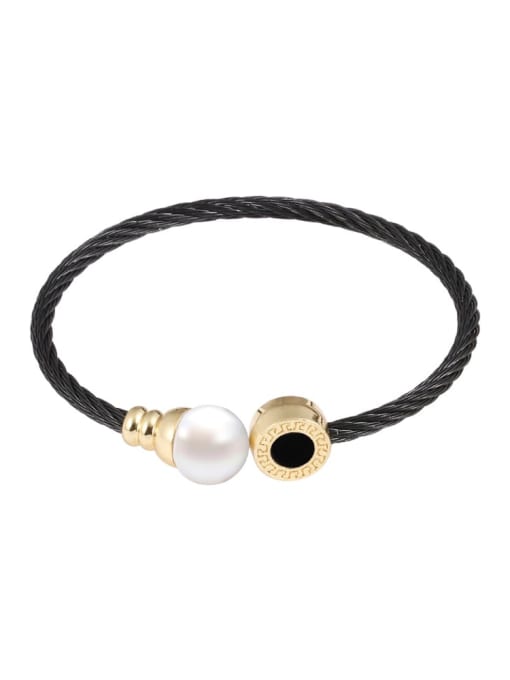 Black Bead Bracelet Stainless steel Hip Hop Geometric Ring Bracelet and Necklace Set