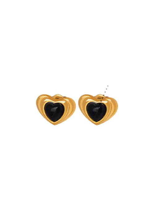 Gold+Black  earring Vintage Heart Titanium Steel Glass Stone Earring and Necklace Set