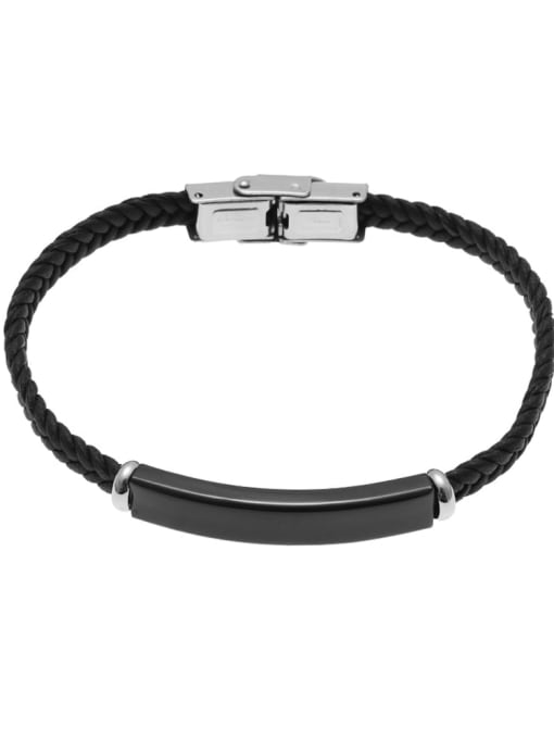 black Stainless steel Artificial Leather Geometric Minimalist Bracelet