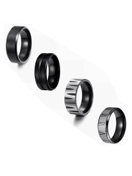 Black four piece set Titanium Steel Geometric Hip Hop Stackable Ring Set