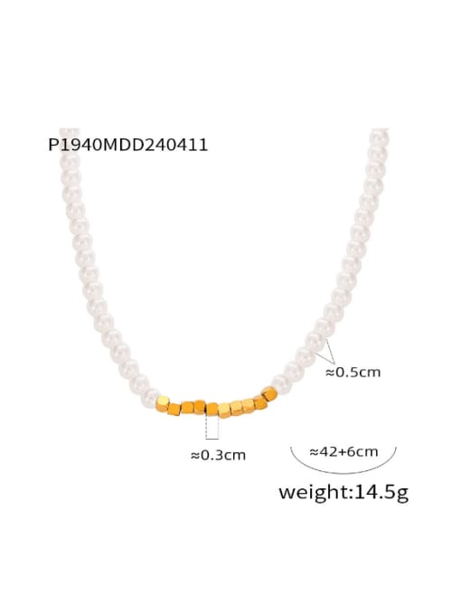 MAKA Stainless steel Imitation Pearl Irregular Minimalist Beaded Necklace 3