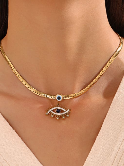 J$L  Steel Jewelry Stainless steel Cubic Zirconia Evil Eye Vintage Necklace 1