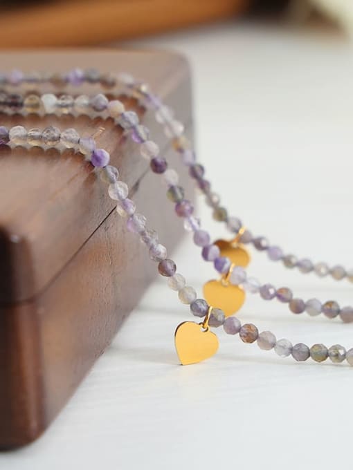 MAKA Titanium Steel Natural Stone Purple Heart Dainty Beaded Necklace 2