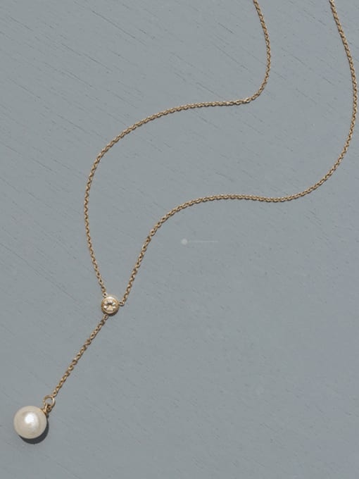 MAKA Titanium 316L Stainless Steel Imitation Pearl Tassel Minimalist Lariat Necklace with e-coated waterproof 2