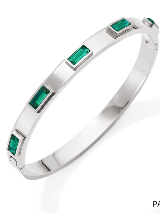 PAS874 Platinum Green Stainless steel Cubic Zirconia Geometric Trend Band Bangle