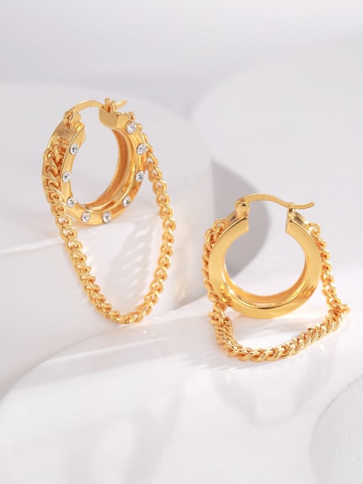 H01383 Gold Brass Cubic Zirconia Tassel Trend Stud Earring