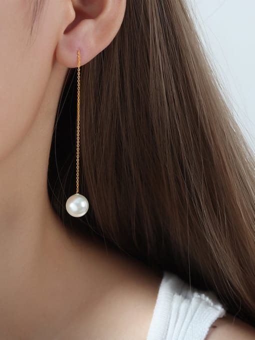 MAKA Titanium Steel Imitation Pearl Tassel Minimalist Drop Earring 1