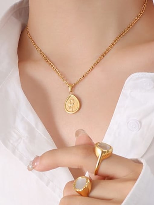 P277 gold water drop  40+ 5cm Titanium Steel Heart Vintage Flower Pendant Necklace