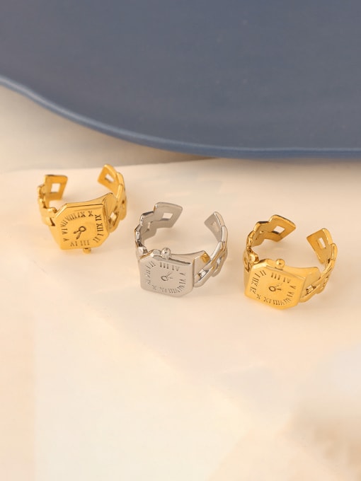MAKA Brass Geometric Vintage Clock Band Ring 3