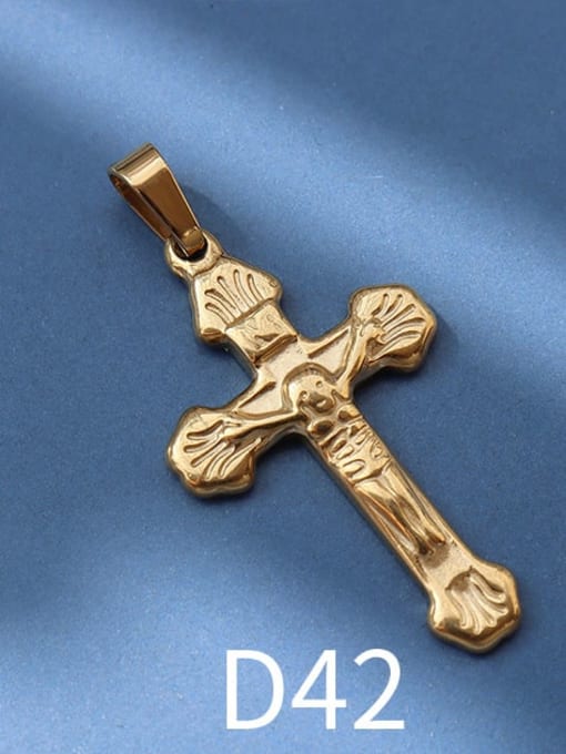 D42 gold Titanium 316L Stainless Steel Vintage  Cross Pendant with e-coated waterproof