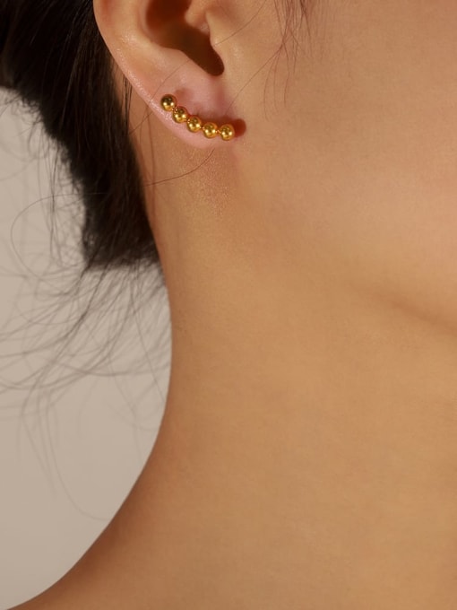 F506 Gold Five Bead Earrings Titanium Steel Geometric Trend Stud Earring