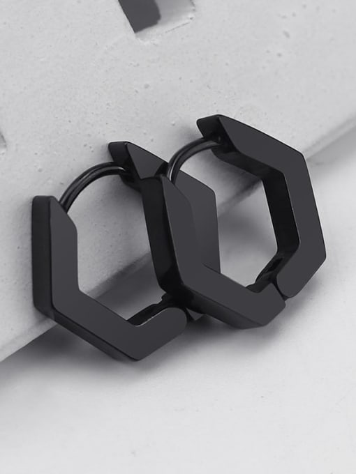 Hexagonal black one 16mm Stainless steel Geometric Minimalist Single Earring(Single-Only One)