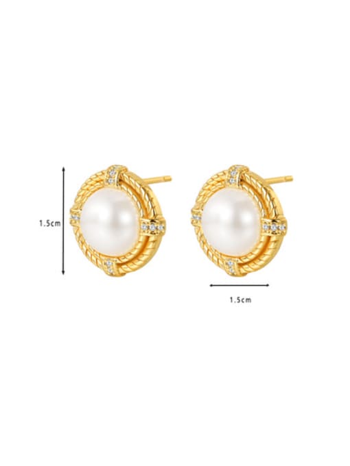 Clioro Brass Imitation Pearl Geometric Minimalist Stud Earring 4
