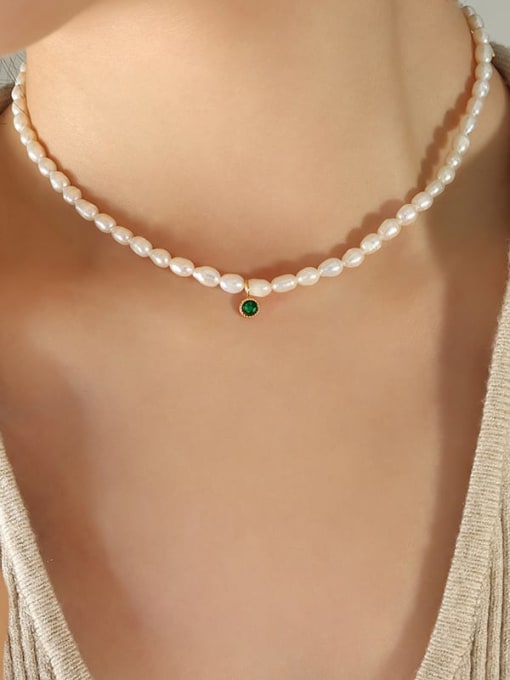 P1336 Vertical freshwater pearl 34+7cm Titanium Steel Freshwater Pearl Geometric Minimalist Necklace